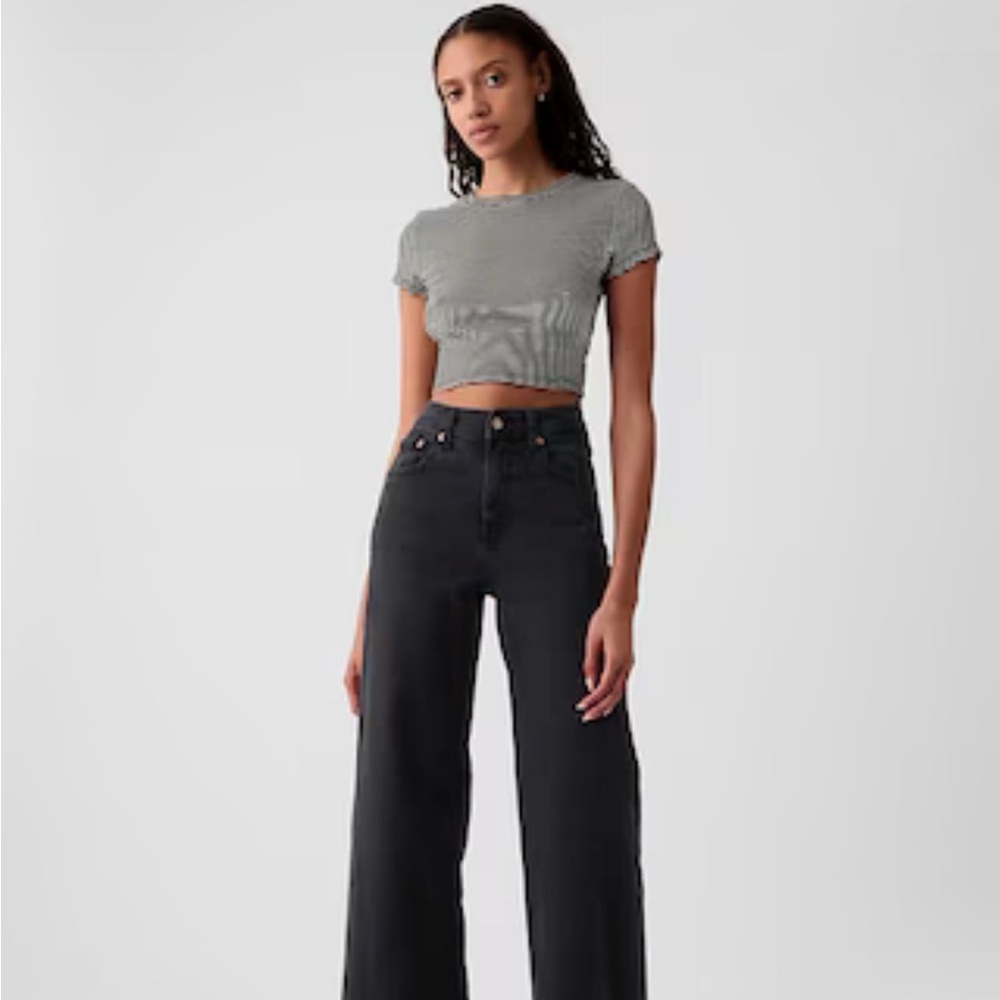 GAP High Rise Black Wide-Leg Jeans - Washed Black: Size 27
